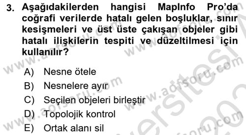 Coğrafi Bilgi Sistemleri Yazılımı Dersi 2024 - 2025 Yılı (Final) Dönem Sonu Sınav Soruları 3. Soru