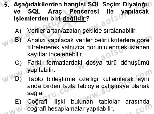 Coğrafi Bilgi Sistemleri Yazılımı Dersi 2024 - 2025 Yılı (Final) Dönem Sonu Sınav Soruları 5. Soru