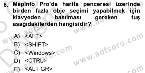 Coğrafi Bilgi Sistemleri Yazılımı Dersi 2024 - 2025 Yılı (Final) Dönem Sonu Sınav Soruları 8. Soru