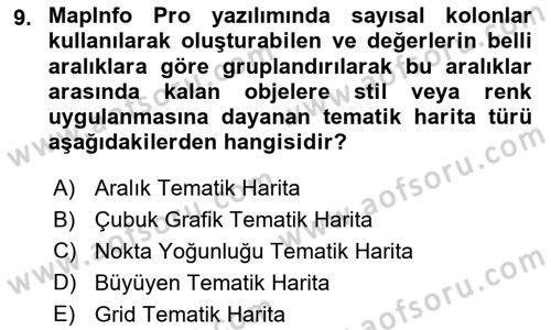Coğrafi Bilgi Sistemleri Yazılımı Dersi 2024 - 2025 Yılı (Final) Dönem Sonu Sınav Soruları 9. Soru