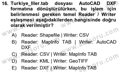 Coğrafi Bilgi Sistemleri Yazılımı Dersi 2025 - 2026 Yılı (Vize) Ara Sınav Soruları 16. Soru