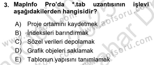 Coğrafi Bilgi Sistemleri Yazılımı Dersi 2025 - 2026 Yılı (Vize) Ara Sınav Soruları 3. Soru