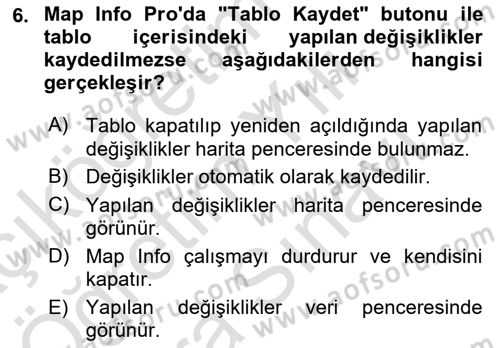Coğrafi Bilgi Sistemleri Yazılımı Dersi 2025 - 2026 Yılı (Vize) Ara Sınav Soruları 6. Soru