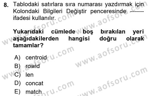Coğrafi Bilgi Sistemleri Yazılımı Dersi 2025 - 2026 Yılı (Vize) Ara Sınav Soruları 8. Soru