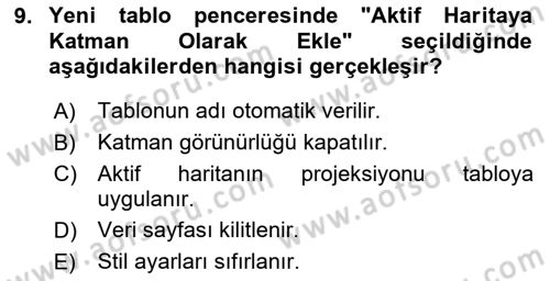 Coğrafi Bilgi Sistemleri Yazılımı Dersi 2025 - 2026 Yılı (Vize) Ara Sınav Soruları 9. Soru