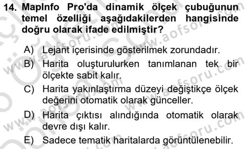 Coğrafi Bilgi Sistemleri Yazılımı Dersi 2025 - 2026 Yılı (Final) Dönem Sonu Sınav Soruları 14. Soru