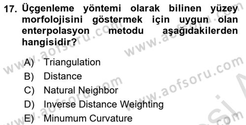 Coğrafi Bilgi Sistemleri Yazılımı Dersi 2025 - 2026 Yılı (Final) Dönem Sonu Sınav Soruları 17. Soru