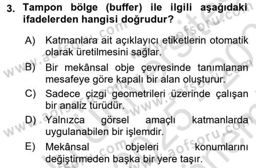 Coğrafi Bilgi Sistemleri Yazılımı Dersi 2025 - 2026 Yılı (Final) Dönem Sonu Sınav Soruları 3. Soru