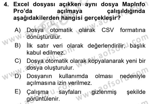 Coğrafi Bilgi Sistemleri Yazılımı Dersi 2025 - 2026 Yılı (Final) Dönem Sonu Sınav Soruları 4. Soru