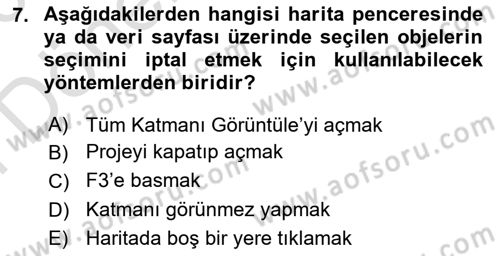 Coğrafi Bilgi Sistemleri Yazılımı Dersi 2025 - 2026 Yılı (Final) Dönem Sonu Sınav Soruları 7. Soru