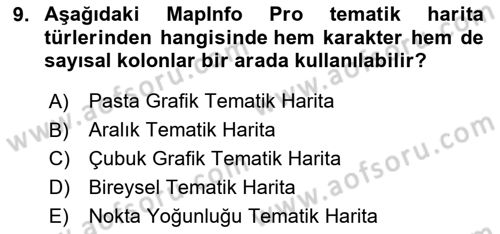 Coğrafi Bilgi Sistemleri Yazılımı Dersi 2025 - 2026 Yılı (Final) Dönem Sonu Sınav Soruları 9. Soru