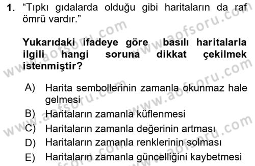 Coğrafi Bilgi Sistemlerinin Kullanım Alanları 1 Dersi 2020 - 2021 Yılı Yaz Okulu Sınavı 1. Soru