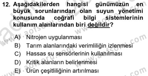 Coğrafi Bilgi Sistemlerinin Kullanım Alanları 1 Dersi 2020 - 2021 Yılı Yaz Okulu Sınav Soruları 12. Soru