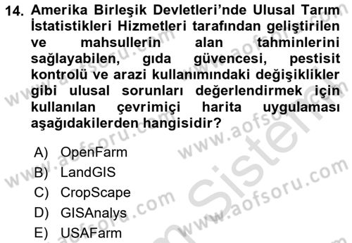 Coğrafi Bilgi Sistemlerinin Kullanım Alanları 1 Dersi 2020 - 2021 Yılı Yaz Okulu Sınav Soruları 14. Soru