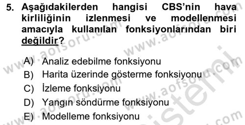 Coğrafi Bilgi Sistemlerinin Kullanım Alanları 1 Dersi 2020 - 2021 Yılı Yaz Okulu Sınav Soruları 5. Soru