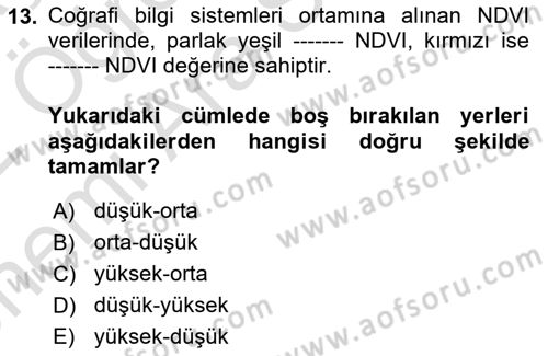 Coğrafi Bilgi Sistemlerinin Kullanım Alanları 1 Dersi 2021 - 2022 Yılı (Vize) Ara Sınav Soruları 13. Soru