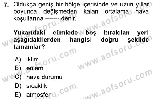 Coğrafi Bilgi Sistemlerinin Kullanım Alanları 1 Dersi 2021 - 2022 Yılı (Vize) Ara Sınav Soruları 7. Soru