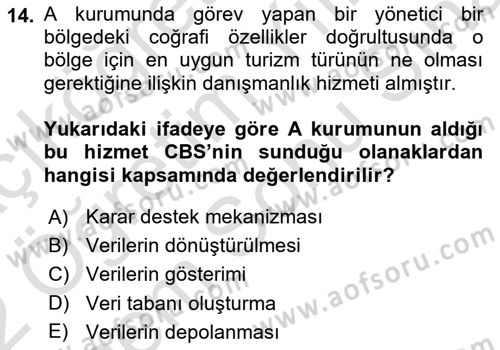 Coğrafi Bilgi Sistemlerinin Kullanım Alanları 1 Dersi 2021 - 2022 Yılı (Final) Dönem Sonu Sınav Soruları 14. Soru