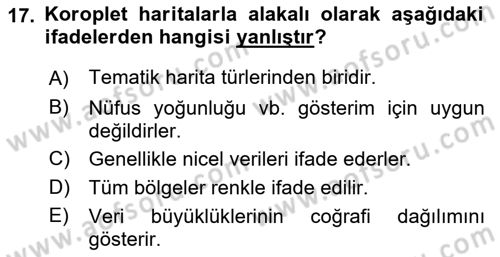 Coğrafi Bilgi Sistemlerinin Kullanım Alanları 1 Dersi 2021 - 2022 Yılı (Final) Dönem Sonu Sınav Soruları 17. Soru