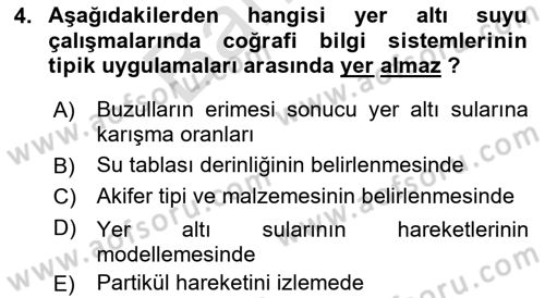 Coğrafi Bilgi Sistemlerinin Kullanım Alanları 1 Dersi 2021 - 2022 Yılı (Final) Dönem Sonu Sınav Soruları 4. Soru