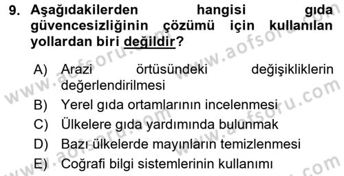 Coğrafi Bilgi Sistemlerinin Kullanım Alanları 1 Dersi 2021 - 2022 Yılı (Final) Dönem Sonu Sınavı 9. Soru