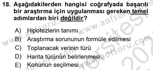 Coğrafi Bilgi Sistemlerinin Kullanım Alanları 1 Dersi 2021 - 2022 Yılı Yaz Okulu Sınav Soruları 18. Soru