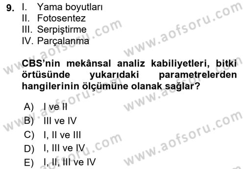 Coğrafi Bilgi Sistemlerinin Kullanım Alanları 1 Dersi 2021 - 2022 Yılı Yaz Okulu Sınav Soruları 9. Soru