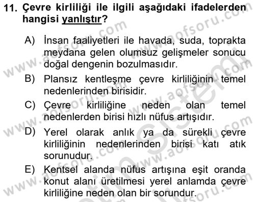 Coğrafi Bilgi Sistemlerinin Kullanım Alanları 1 Dersi 2022 - 2023 Yılı Yaz Okulu Sınav Soruları 11. Soru