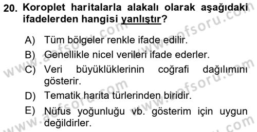 Coğrafi Bilgi Sistemlerinin Kullanım Alanları 1 Dersi 2022 - 2023 Yılı Yaz Okulu Sınav Soruları 20. Soru