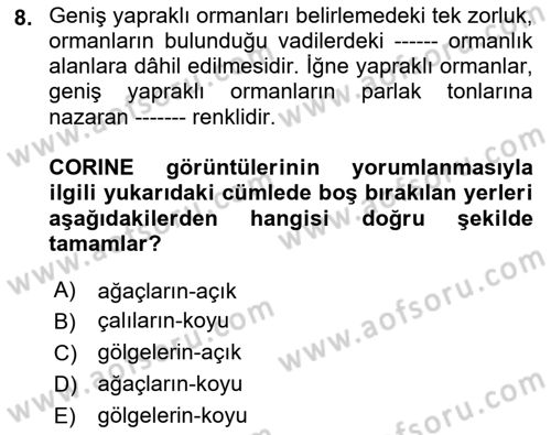 Coğrafi Bilgi Sistemlerinin Kullanım Alanları 1 Dersi 2022 - 2023 Yılı Yaz Okulu Sınav Soruları 8. Soru