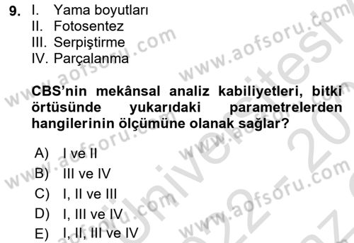 Coğrafi Bilgi Sistemlerinin Kullanım Alanları 1 Dersi 2022 - 2023 Yılı Yaz Okulu Sınav Soruları 9. Soru