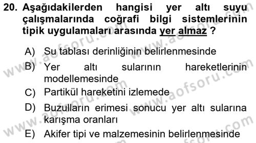 Coğrafi Bilgi Sistemlerinin Kullanım Alanları 1 Dersi 2023 - 2024 Yılı (Vize) Ara Sınav Soruları 20. Soru