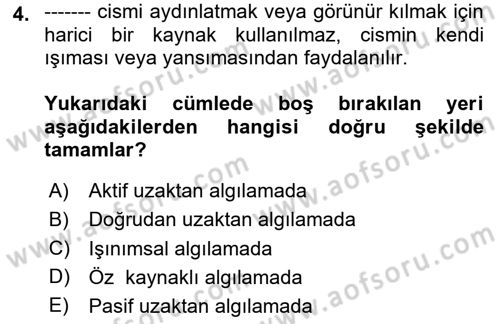 Coğrafi Bilgi Sistemlerinin Kullanım Alanları 1 Dersi 2023 - 2024 Yılı (Vize) Ara Sınav Soruları 4. Soru