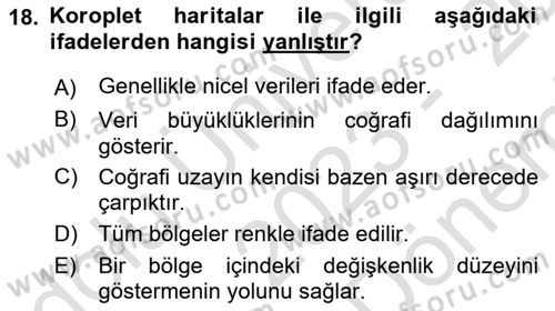 Coğrafi Bilgi Sistemlerinin Kullanım Alanları 1 Dersi 2023 - 2024 Yılı (Final) Dönem Sonu Sınav Soruları 18. Soru