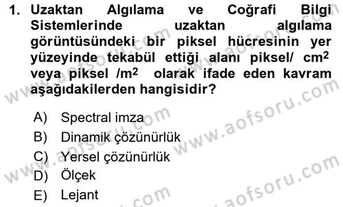 Coğrafi Bilgi Sistemlerinin Kullanım Alanları 1 Dersi 2023 - 2024 Yılı Yaz Okulu Sınav Soruları 1. Soru