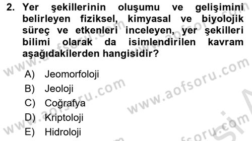 Coğrafi Bilgi Sistemlerinin Kullanım Alanları 1 Dersi 2023 - 2024 Yılı Yaz Okulu Sınav Soruları 2. Soru