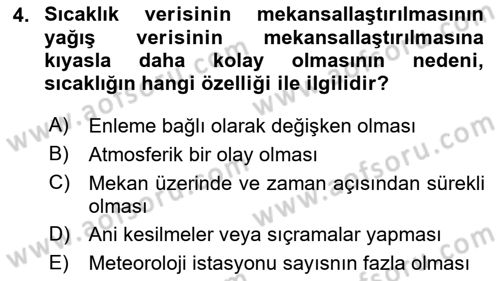 Coğrafi Bilgi Sistemlerinin Kullanım Alanları 1 Dersi 2023 - 2024 Yılı Yaz Okulu Sınav Soruları 4. Soru