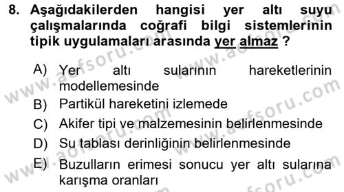 Coğrafi Bilgi Sistemlerinin Kullanım Alanları 1 Dersi 2023 - 2024 Yılı Yaz Okulu Sınav Soruları 8. Soru