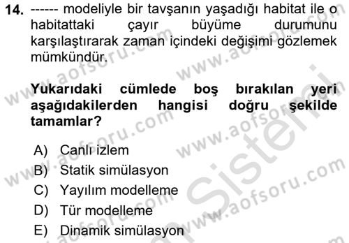 Coğrafi Bilgi Sistemlerinin Kullanım Alanları 1 Dersi 2024 - 2025 Yılı (Vize) Ara Sınav Soruları 14. Soru