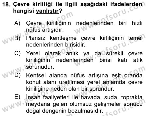 Coğrafi Bilgi Sistemlerinin Kullanım Alanları 1 Dersi 2024 - 2025 Yılı (Vize) Ara Sınav Soruları 18. Soru