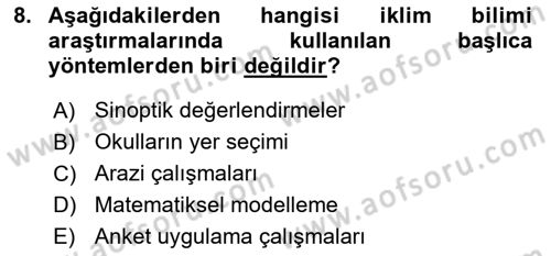 Coğrafi Bilgi Sistemlerinin Kullanım Alanları 1 Dersi 2024 - 2025 Yılı (Vize) Ara Sınav Soruları 8. Soru