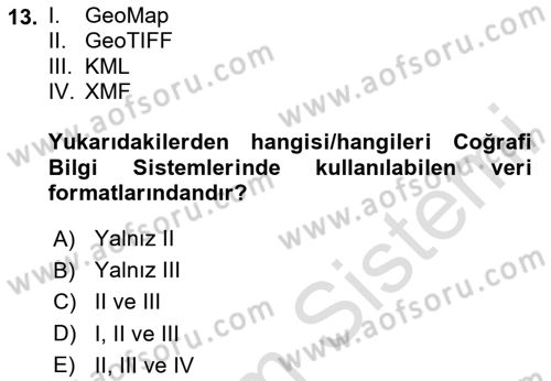 Coğrafi Bilgi Sistemlerinin Kullanım Alanları 1 Dersi 2024 - 2025 Yılı (Final) Dönem Sonu Sınav Soruları 13. Soru