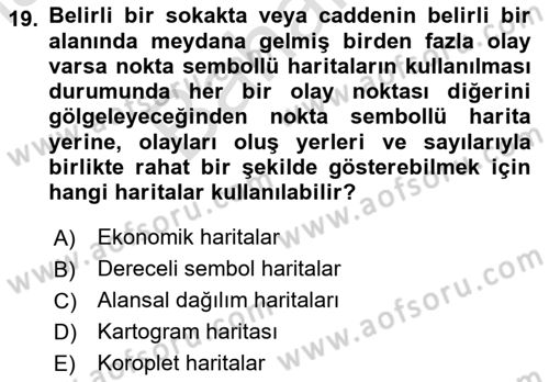 Coğrafi Bilgi Sistemlerinin Kullanım Alanları 1 Dersi 2024 - 2025 Yılı (Final) Dönem Sonu Sınav Soruları 19. Soru