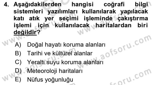 Coğrafi Bilgi Sistemlerinin Kullanım Alanları 1 Dersi 2024 - 2025 Yılı (Final) Dönem Sonu Sınav Soruları 4. Soru