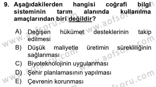 Coğrafi Bilgi Sistemlerinin Kullanım Alanları 1 Dersi 2024 - 2025 Yılı (Final) Dönem Sonu Sınav Soruları 9. Soru