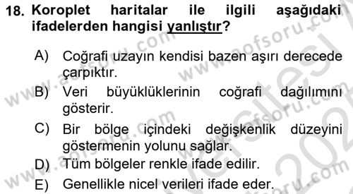 Coğrafi Bilgi Sistemlerinin Kullanım Alanları 1 Dersi 2024 - 2025 Yılı Yaz Okulu Sınav Soruları 18. Soru