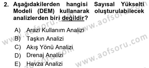 Coğrafi Bilgi Sistemlerinin Kullanım Alanları 1 Dersi 2024 - 2025 Yılı Yaz Okulu Sınav Soruları 2. Soru