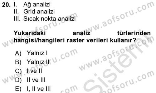 Coğrafi Bilgi Sistemlerinin Kullanım Alanları 1 Dersi 2024 - 2025 Yılı Yaz Okulu Sınav Soruları 20. Soru