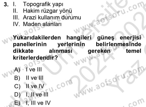 Coğrafi Bilgi Sistemlerinin Kullanım Alanları 1 Dersi 2024 - 2025 Yılı Yaz Okulu Sınav Soruları 3. Soru