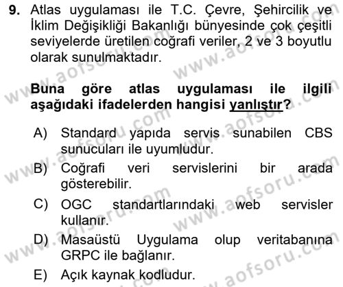 Coğrafi Bilgi Sistemlerinin Kullanım Alanları 1 Dersi 2024 - 2025 Yılı Yaz Okulu Sınav Soruları 9. Soru